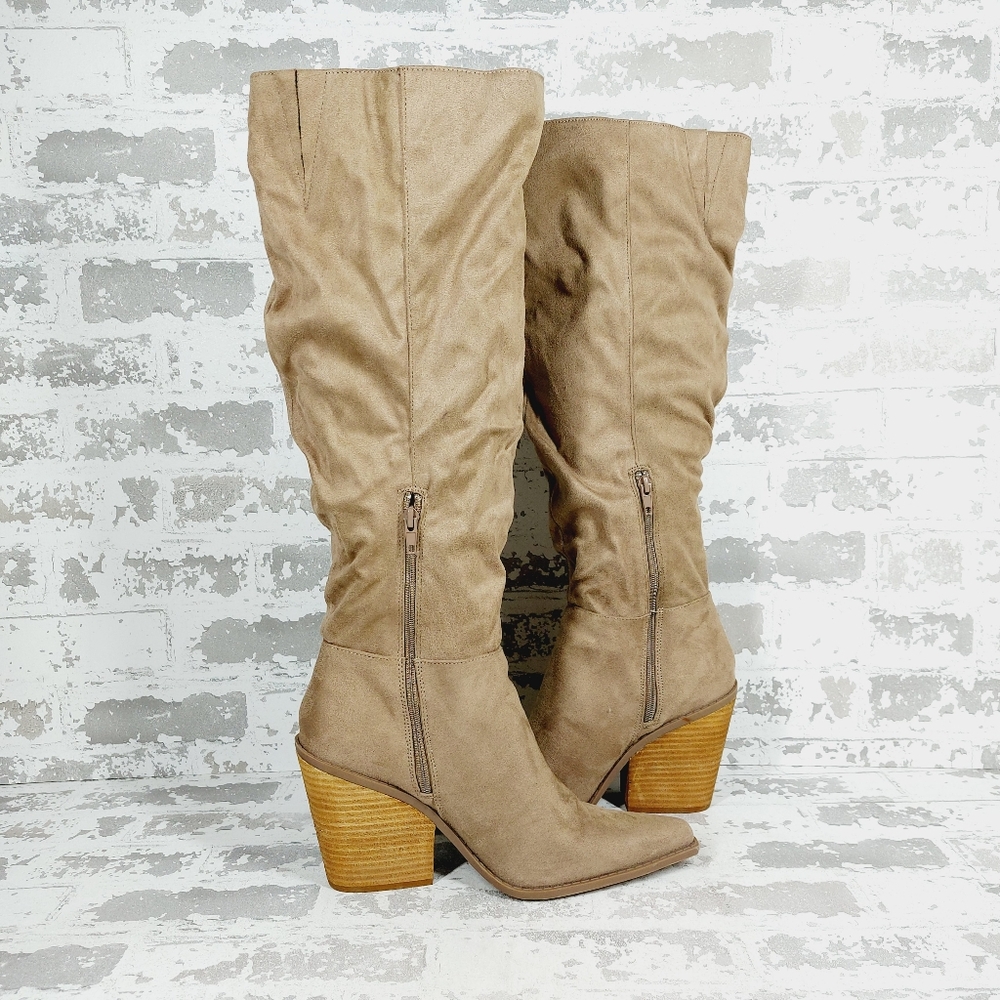 NEW Charles By Charles David Wire Tan Block Heel Slouchy Knee High Boots H916 - Picture 3 of 12